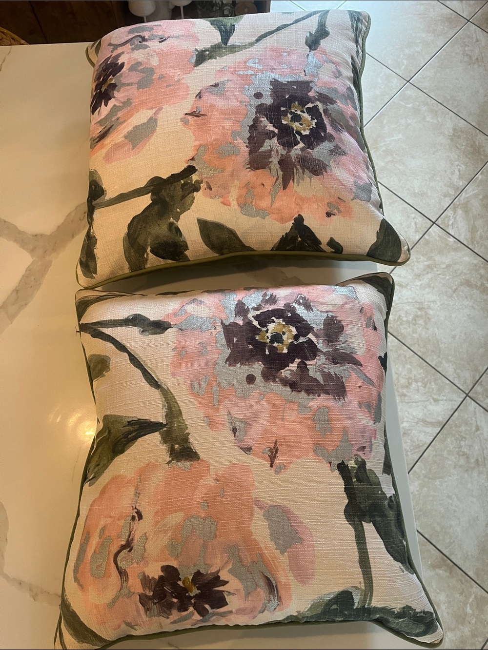 Floral Watercolor Decorative Pillow - Blush & Green